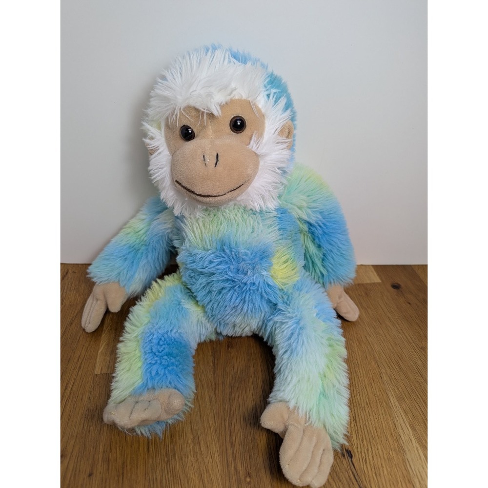 FAO Schwarz Monkey Ape Tie-Dye Blue Yellow Green Plush 14-15" tan face